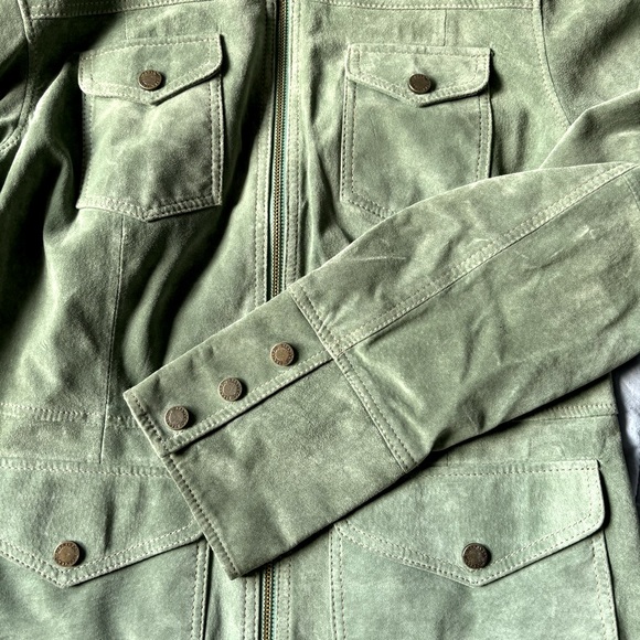 Bernardo Genuine Suede Leather Lined Jacket Zip Front w/ Pockets, Green, Medium - Picture 7 of 14